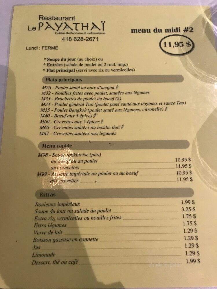 Restaurant Paya Thai - Quebec City, QC menu_pic