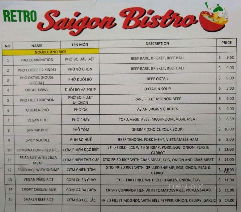 Retro Saigon Bistro - Long Beach, CA menu_pic