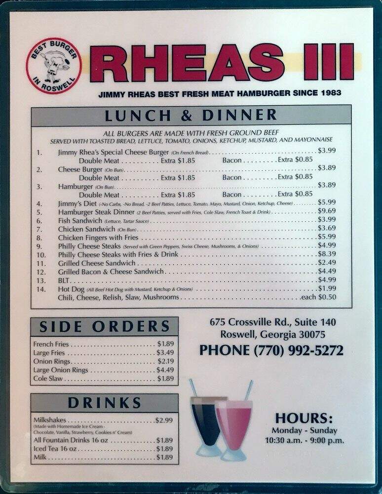 Rhea's 3 - Roswell, GA menu_pic