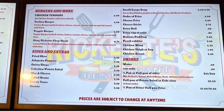 Rickette's - Chicago, IL menu_pic