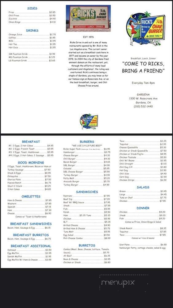 Rick's In & Out - Gardena, CA menu_pic