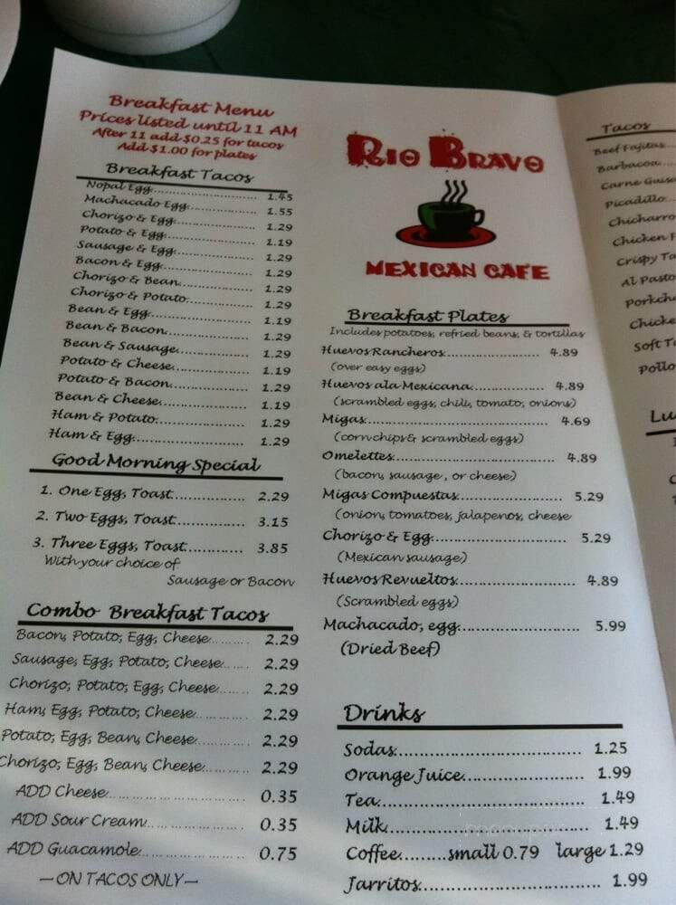 Rio Bravo Mexican Cafe - Georgetown, TX menu_pic