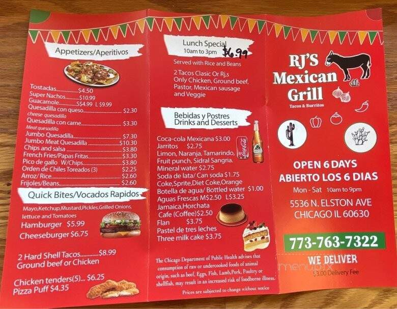 RJ's Mexican Grill - Chicago, IL menu_pic