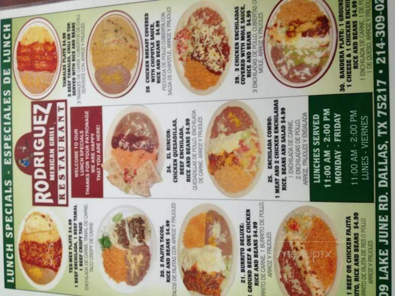 Rodriguez Mexican Grill - Dallas, TX menu_pic