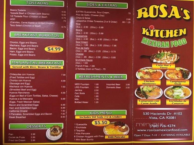 Rosa's Kitchen - Vista, CA menu_pic