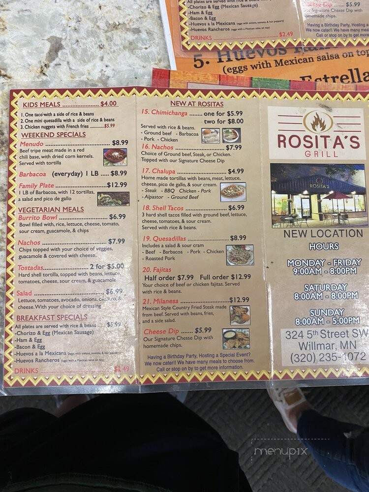 Rosita's - Willmar, MN menu_pic