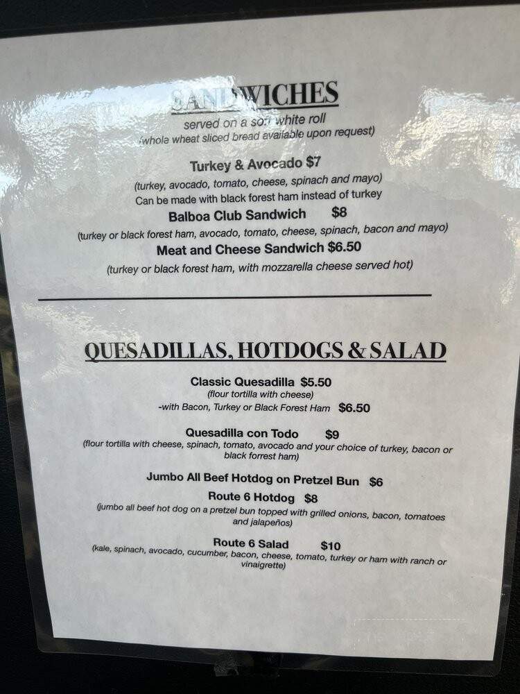 Route 6 Coffee & Smoothies - San Diego, CA menu_pic