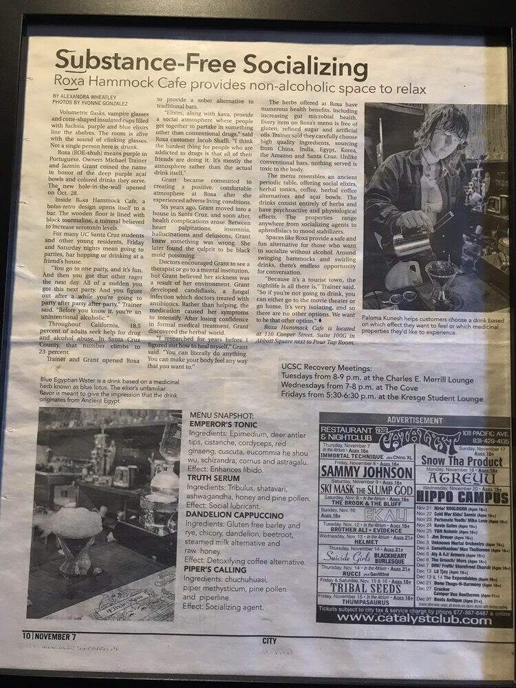 Roxa Hammock Cafe - Santa Cruz, CA menu_pic