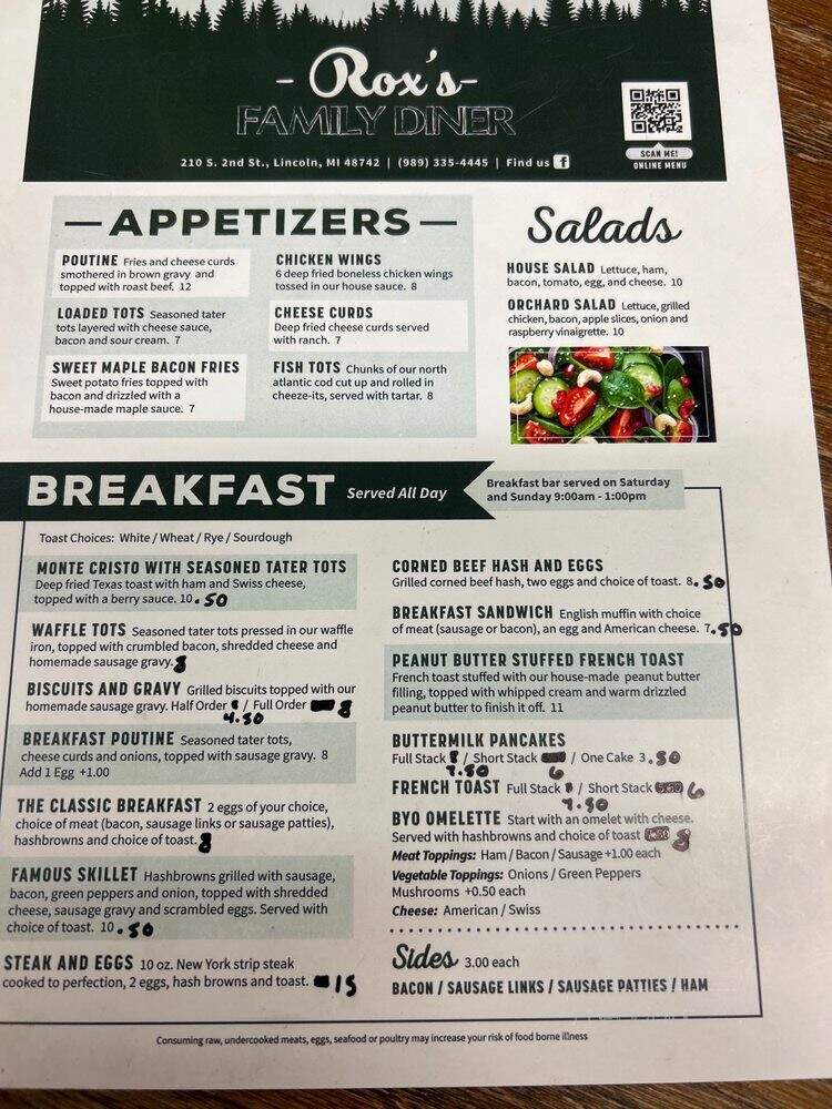 Rox's Family Diner - Lincoln, MI menu_pic