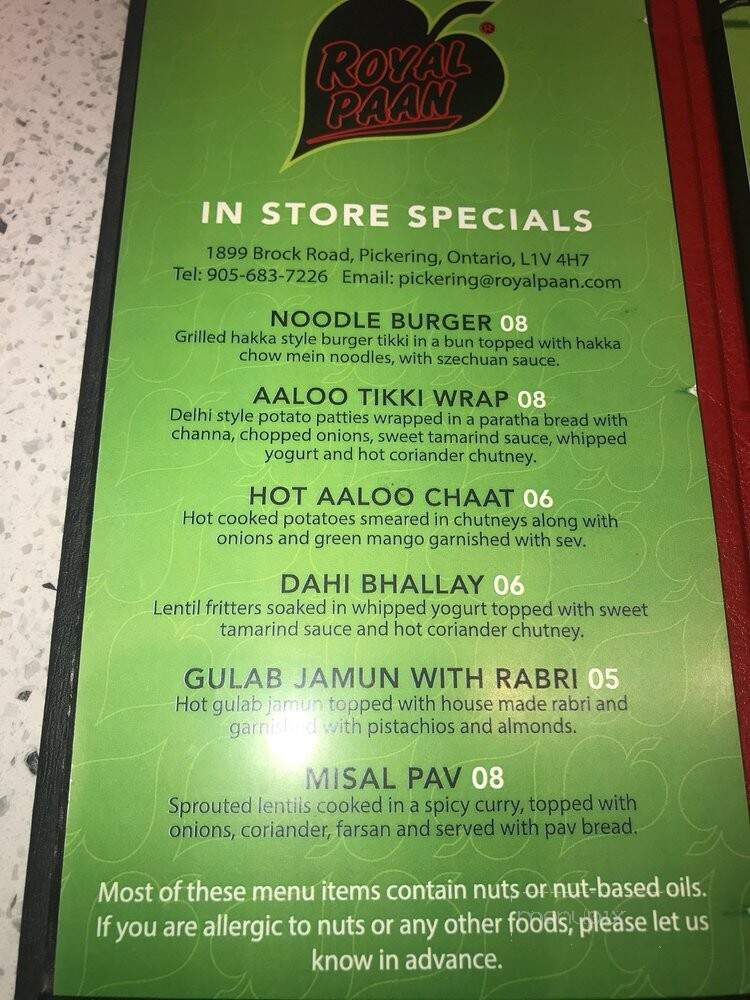 Royal Paan - Pickering, ON menu_pic