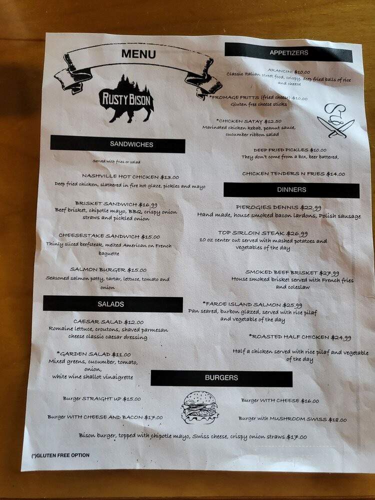 Rusty Bison - Cooperstown, NY menu_pic