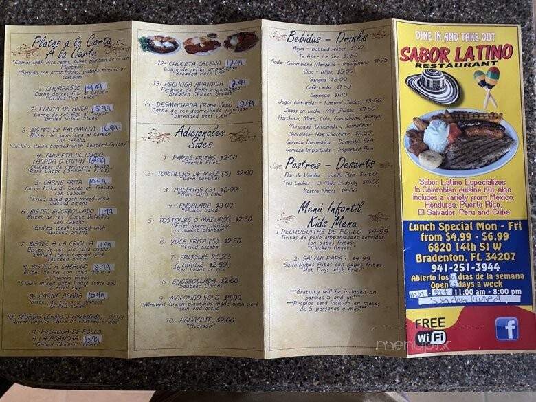 Sabor Latino - Bradenton, FL menu_pic