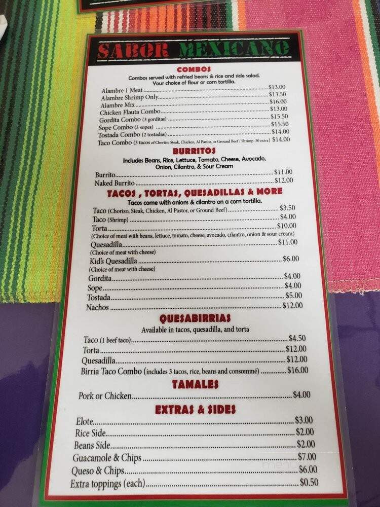 Sabor Mexicano - Lowell, MI menu_pic