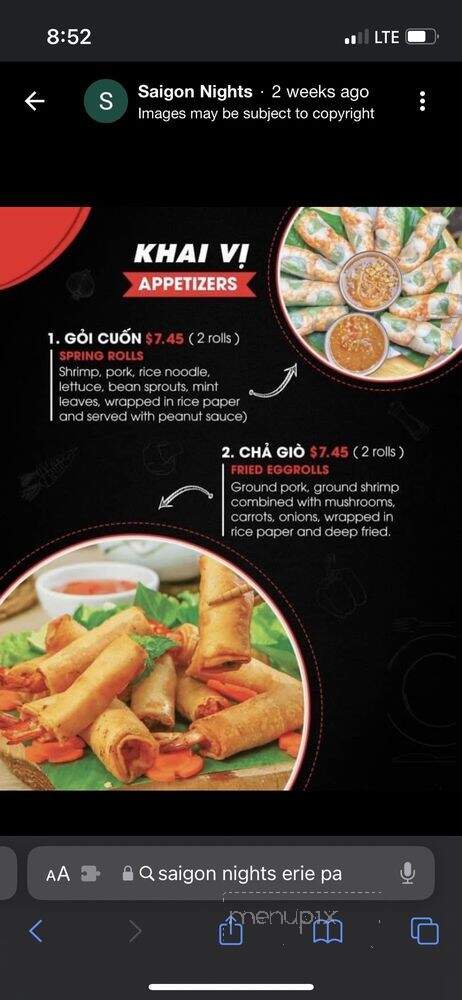 Saigon Nights - Erie, PA menu_pic
