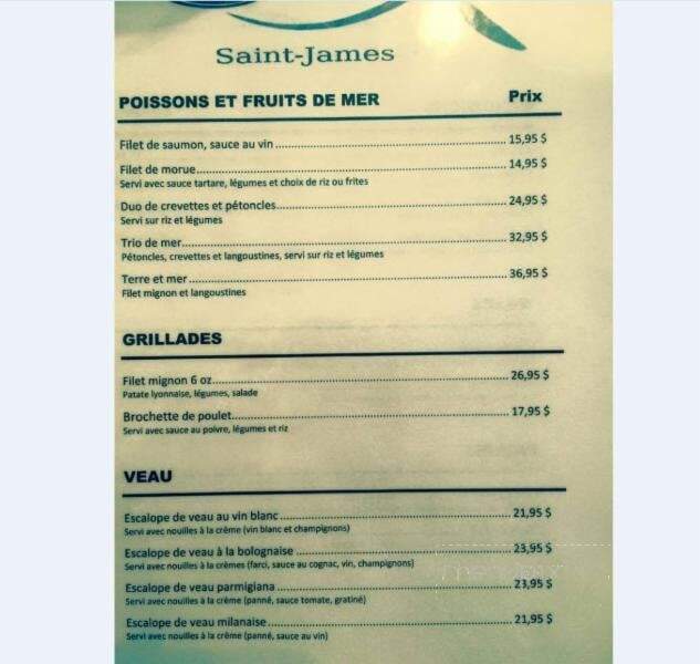 Saint-James au Bar de l'Eau - Baie-Comeau, QC menu_pic