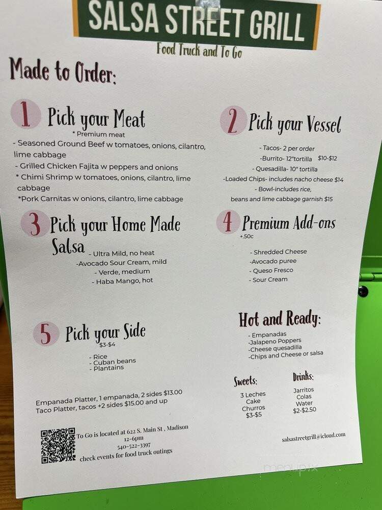 Salsa Street Grill - Madison, VA menu_pic