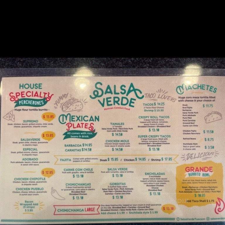 Salsa Verde Restaurant - Tucson, AZ menu_pic