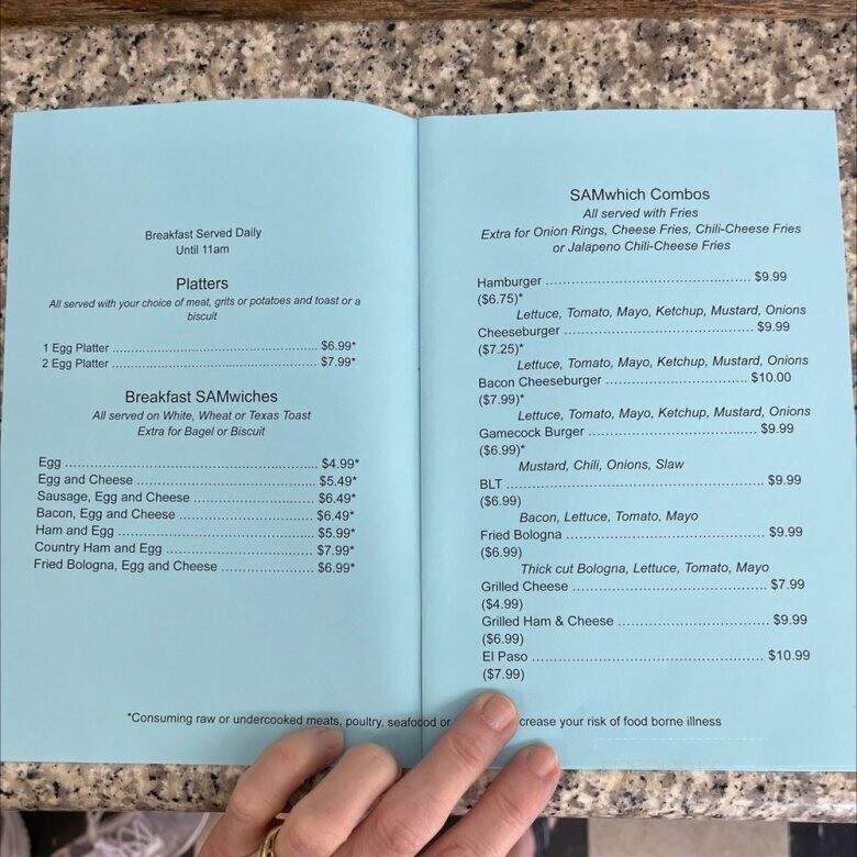 Sam's Corner - Murrells Inlet, SC menu_pic