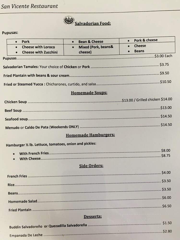 San Vicentes Restaurtant Mxcn - San Leandro, CA menu_pic