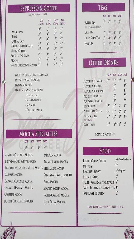 Sara J Coffee - Coos Bay, OR menu_pic