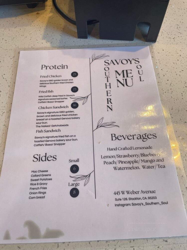 Savoy's Southern Soul - Stockton, CA menu_pic