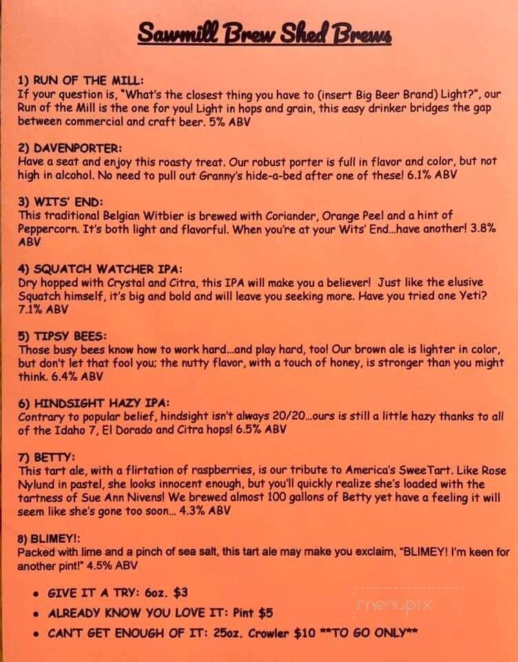 Sawmill Pizza & Brew Shed - Clear Lake, WI menu_pic