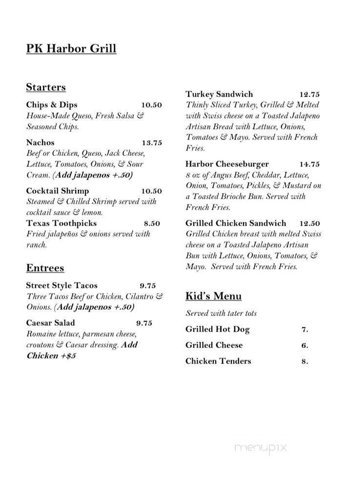 Harbor Grille - Graford, TX menu_pic