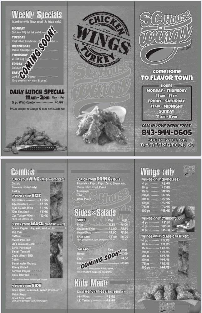 SC House of Wings - Darlington, SC menu_pic