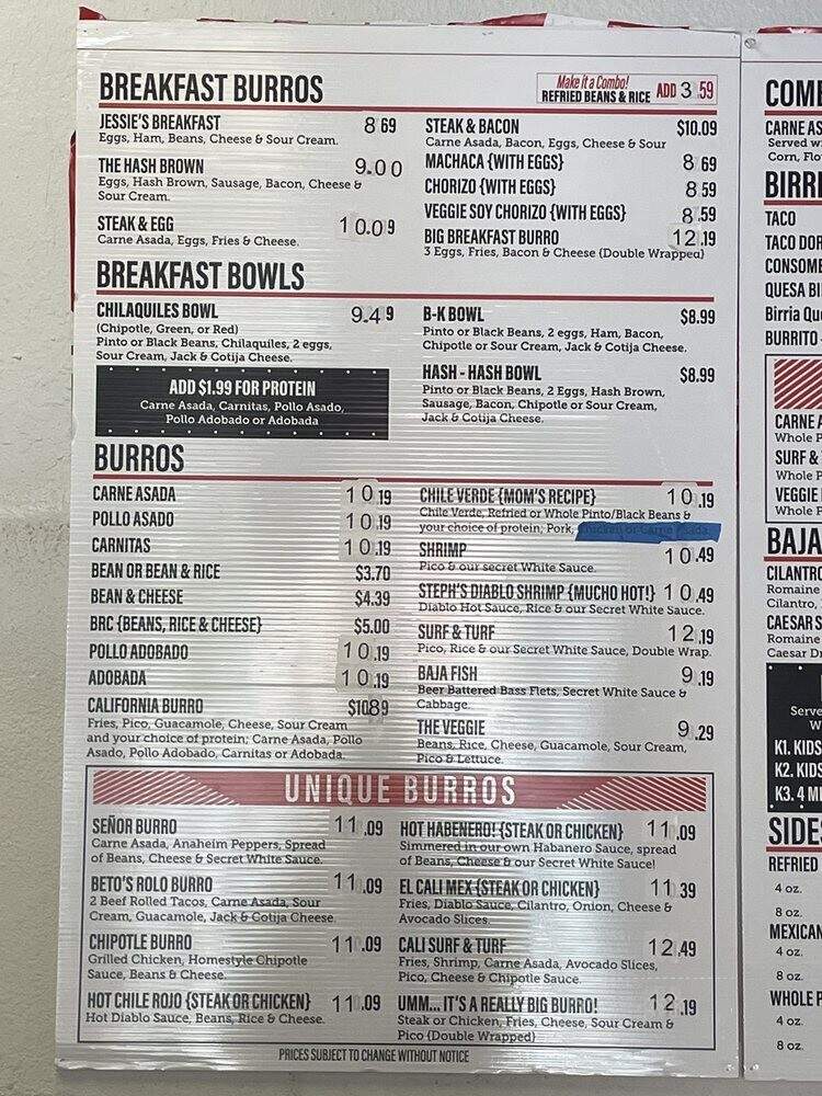 Senor Burro - San Diego, CA menu_pic