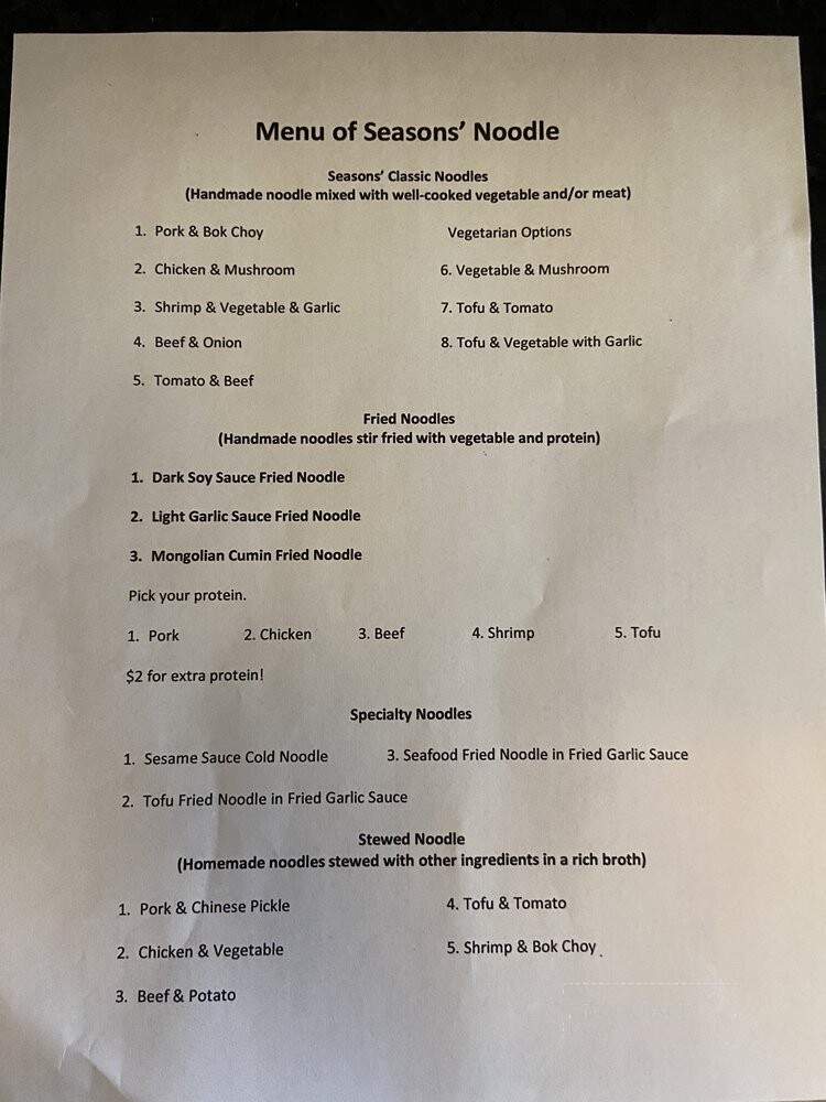 Seasons' Noodle - Rochester, NY menu_pic