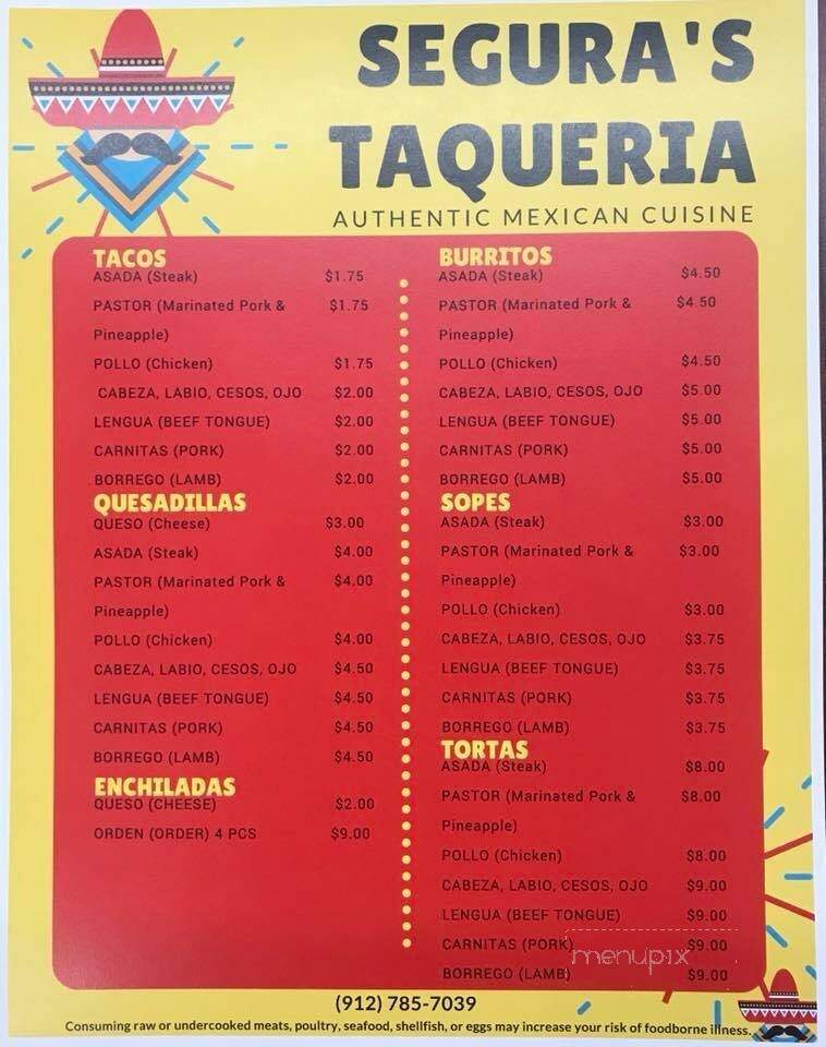 Segura's Taqueria - Baxley, GA menu_pic