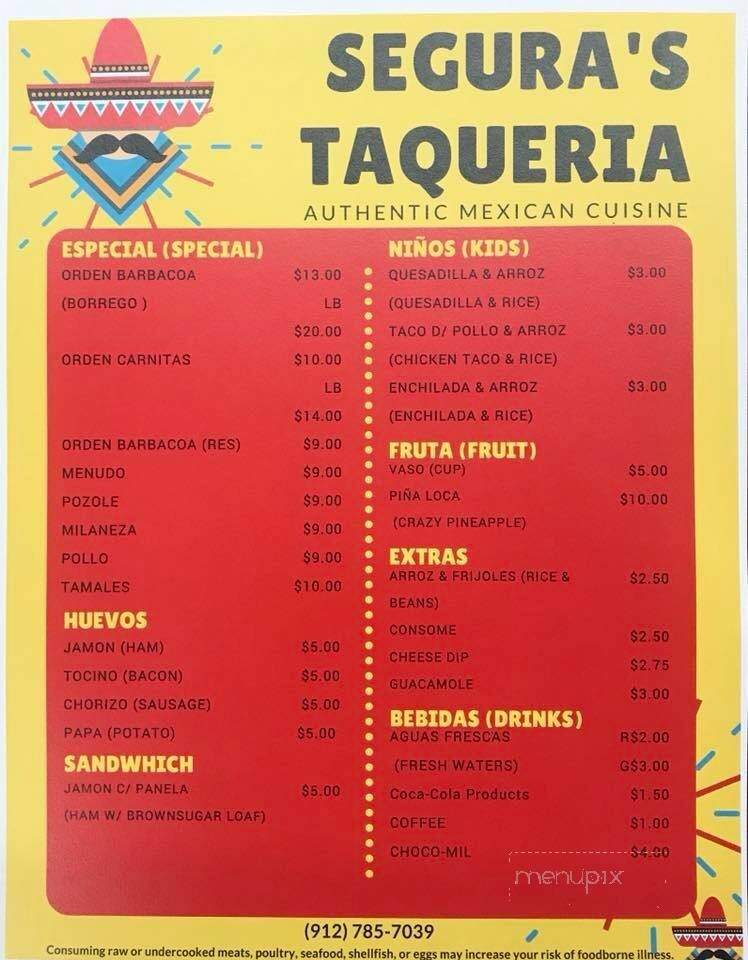 Segura's Taqueria - Baxley, GA menu_pic