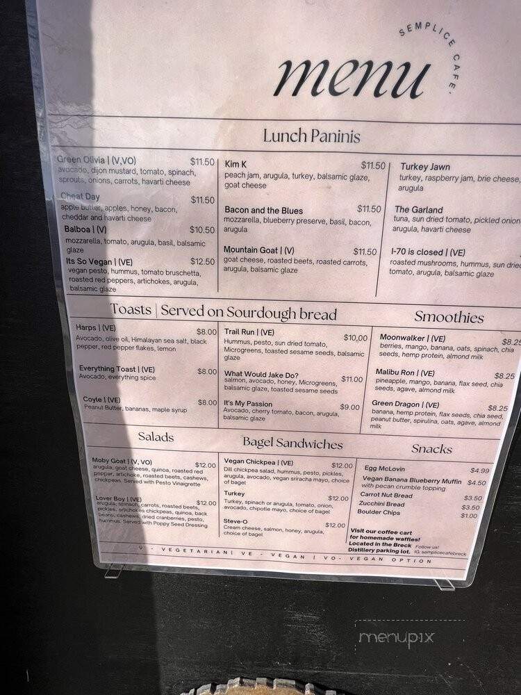 Semplice Cafe - Breckenridge, CO menu_pic