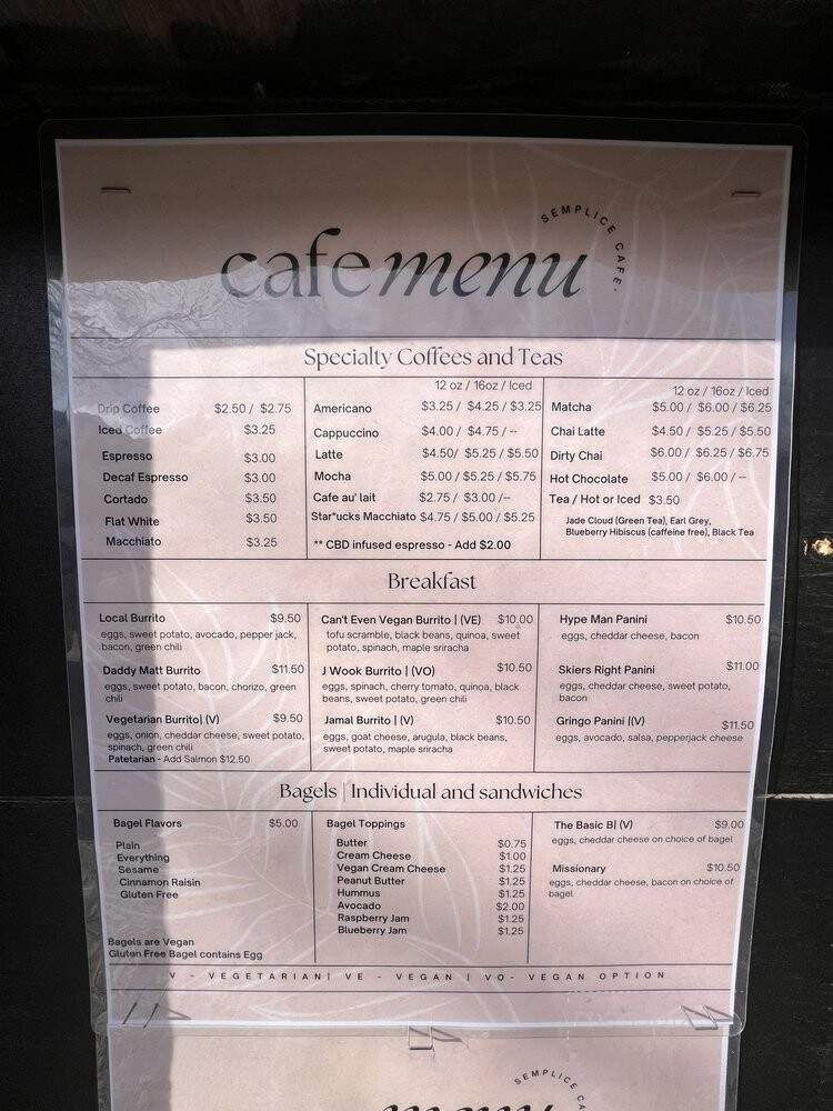 Semplice Cafe - Breckenridge, CO menu_pic