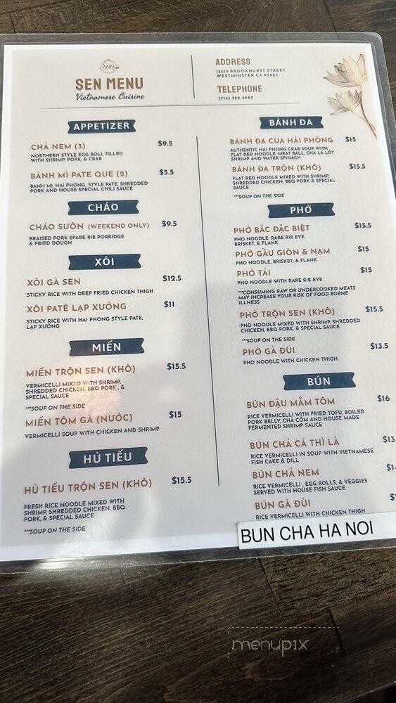 SEN Vietnamese Cuisine - Westminster, CA menu_pic