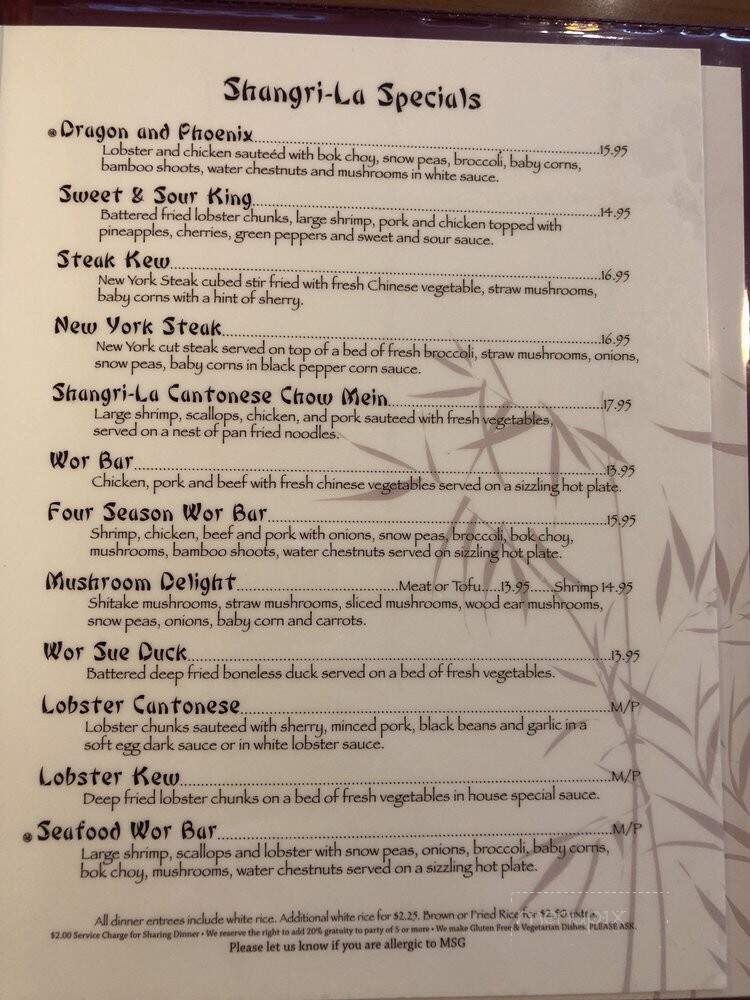 Shangri-La Restaurant - Sarasota, FL menu_pic