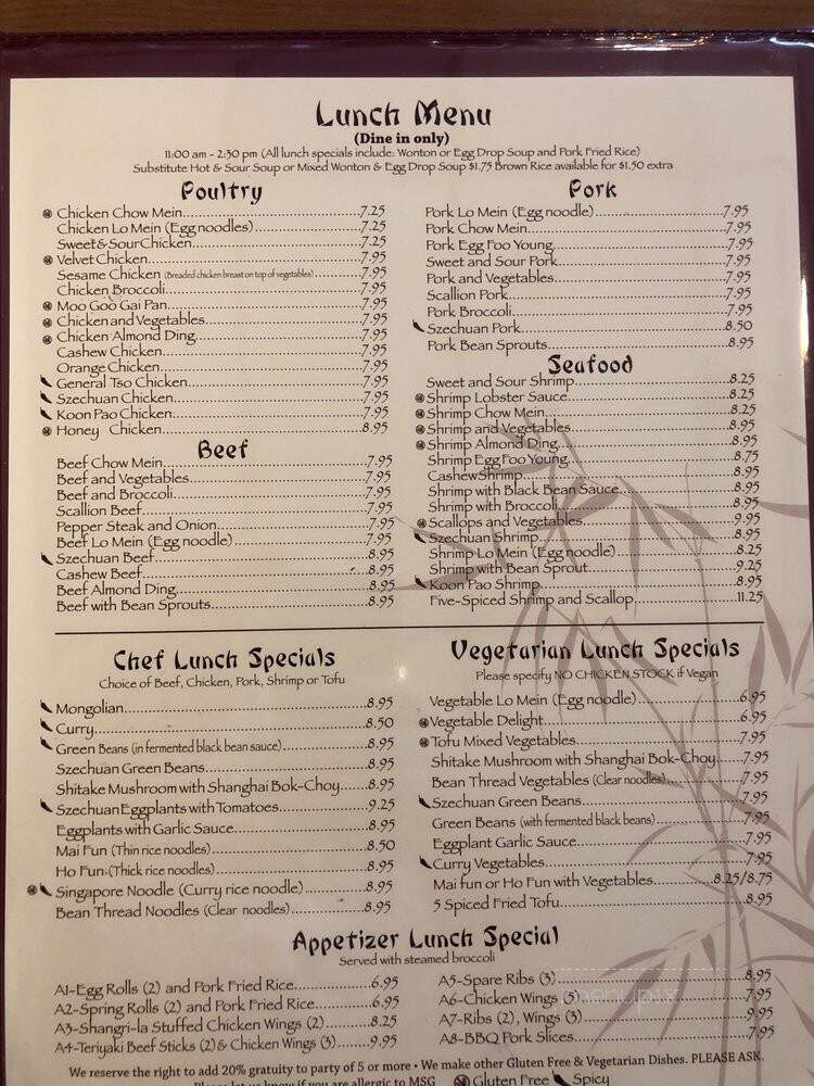 Shangri-La Restaurant - Sarasota, FL menu_pic