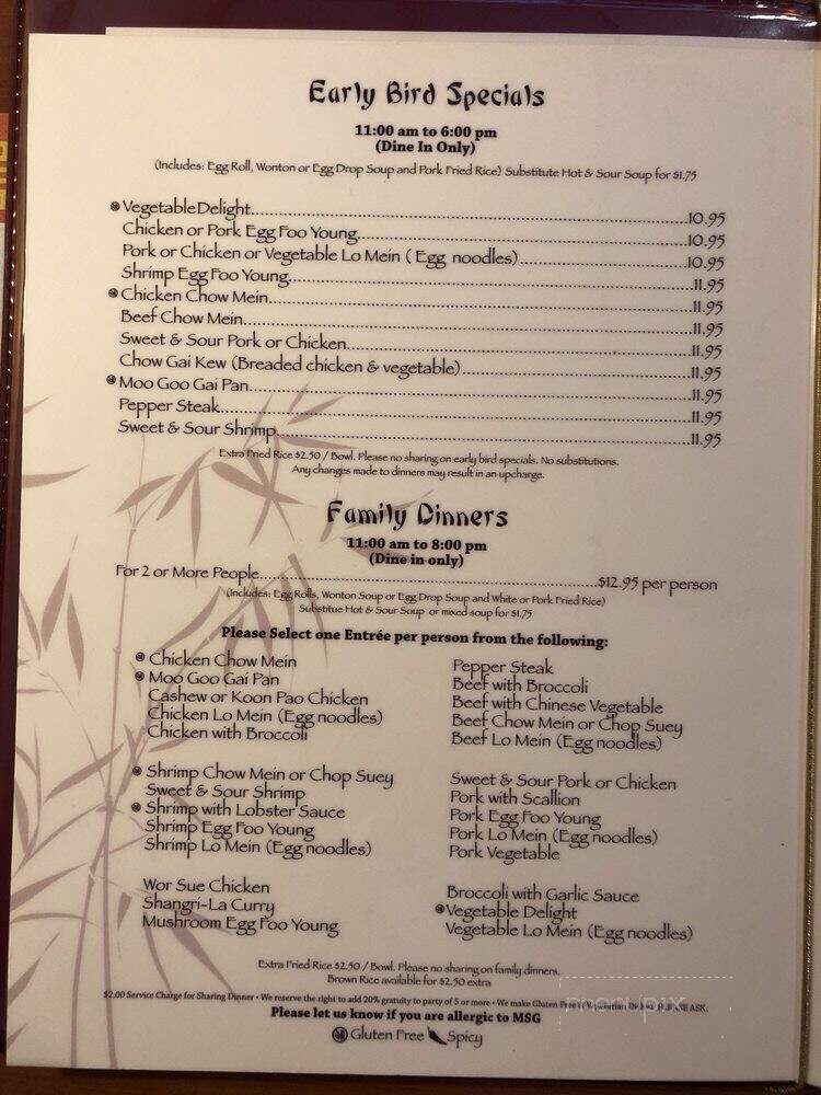 Shangri-La Restaurant - Sarasota, FL menu_pic