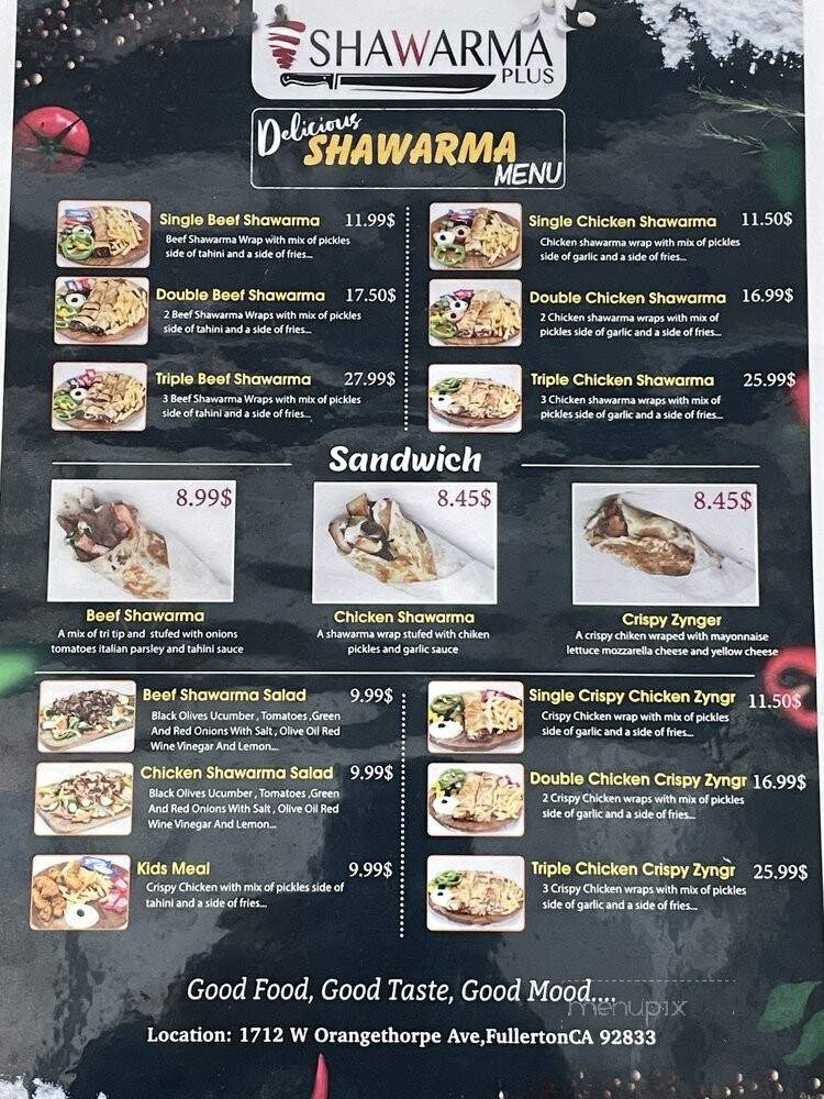 Shawarma Plus Restaurant - Fullerton, CA menu_pic