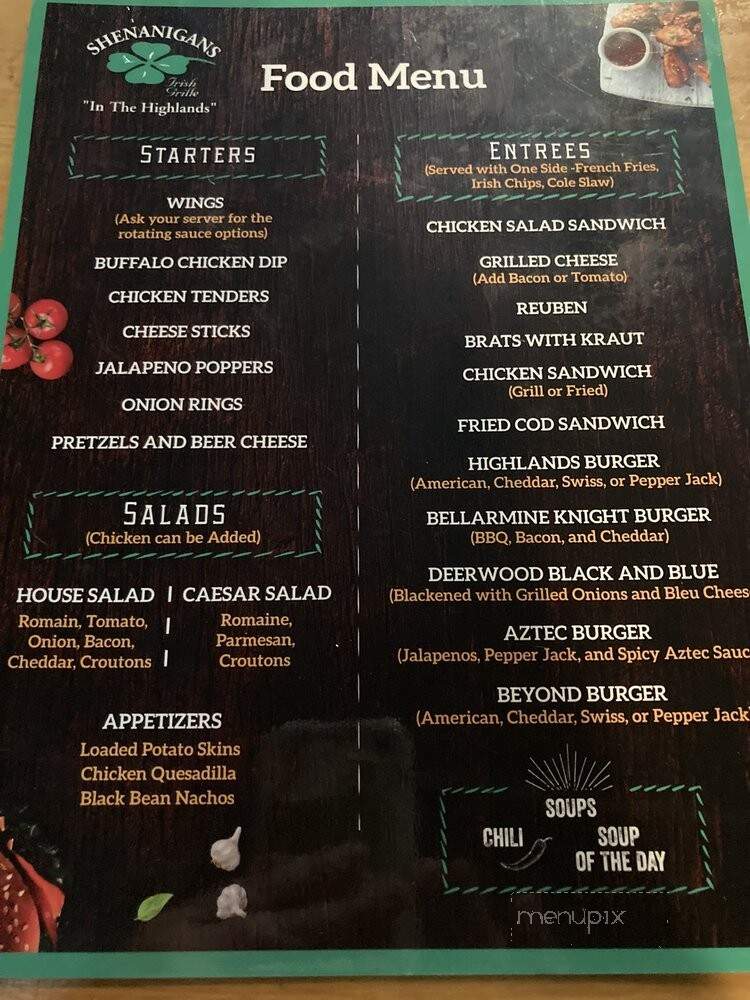 Shenanigan Pub - Louisville, KY menu_pic