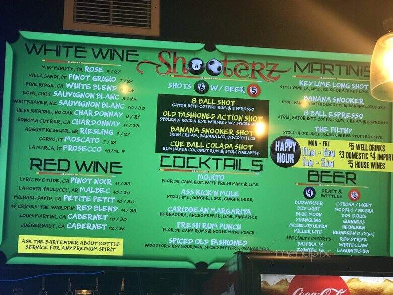 Shooterz Sports Bar and Lounge - Key West, FL menu_pic