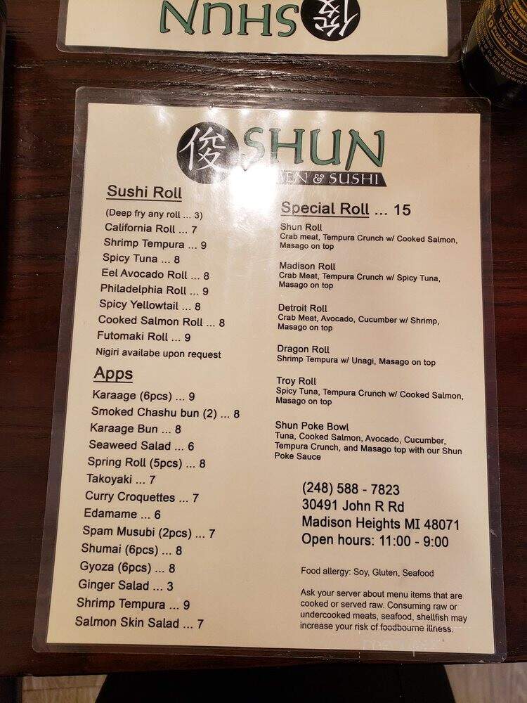 Shun Ramen & Sushi - Madison Heights, MI