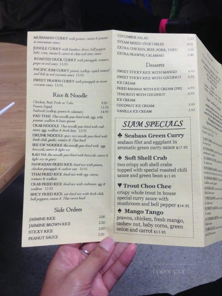 Siam - San Jose, CA menu_pic