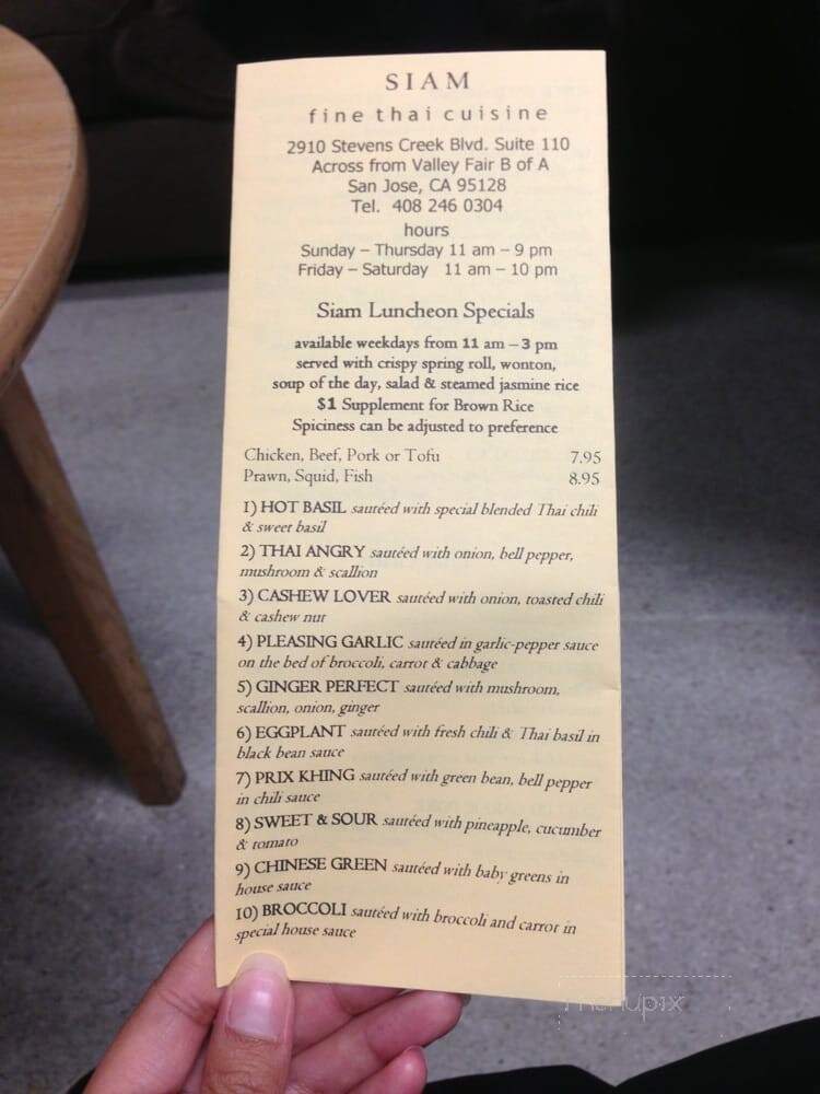 Siam - San Jose, CA menu_pic