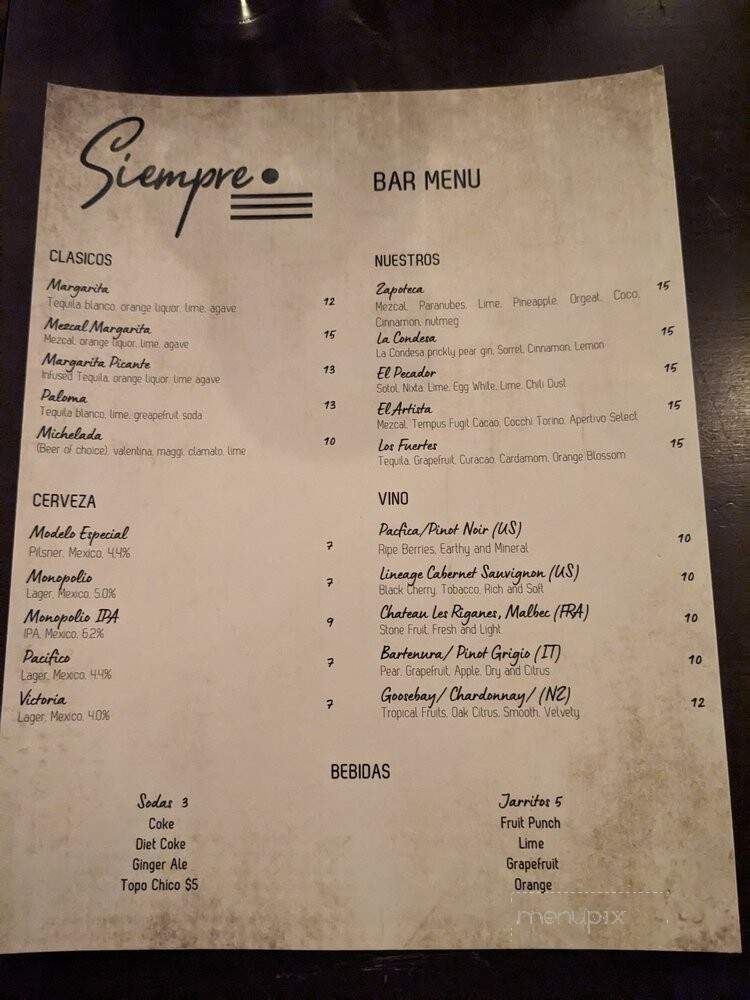 Siempre - Brooklyn, NY menu_pic