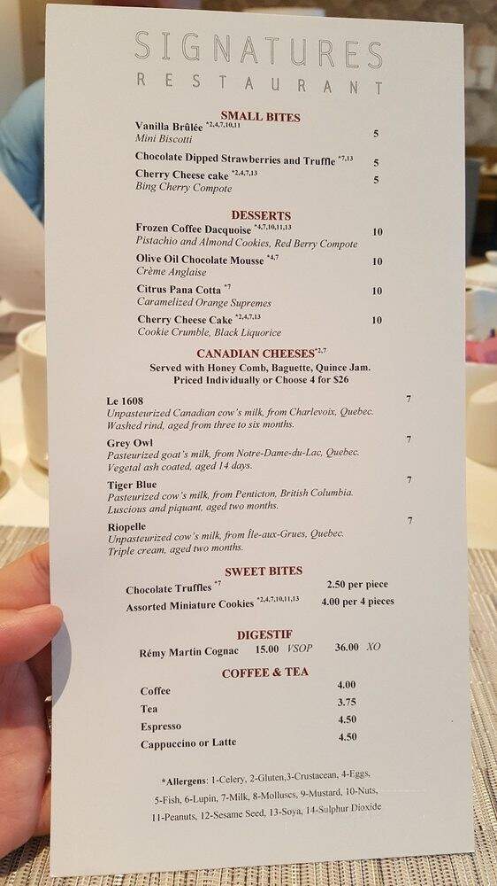 Signatures Restaurant - Toronto, ON menu_pic