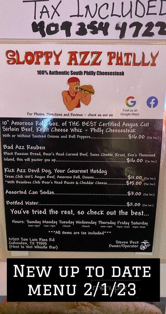 Sloppy Azz Philly - Galveston, TX menu_pic