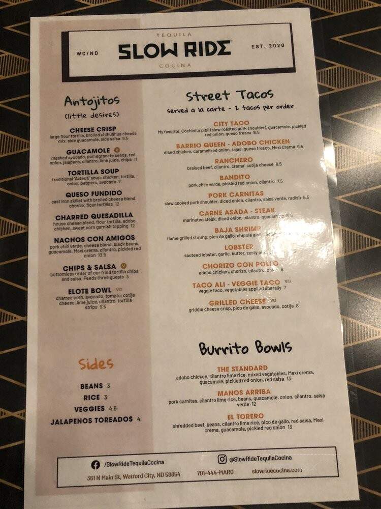 Slow Ride Tequila Cocina - Watford City, ND menu_pic