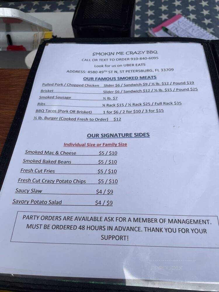 Smokin' Me Crazy BBQ - Petersburg, FL menu_pic
