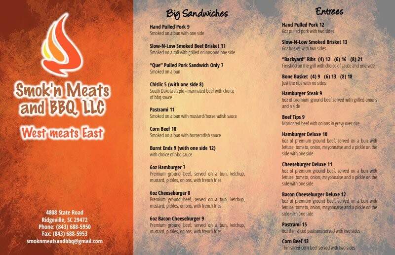 Smok'n Meats and BBQ - Ridgeville, SC menu_pic